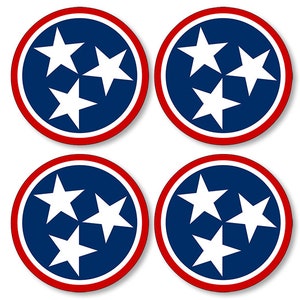 4-Pack Round RED Tennessee Flag 3 Stars Sticker (vinyl decal auto rv car truck laptop iphone cell volunteers tenn vols tn)