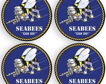 アメリカ海軍SEABEESオリジナルロゴビニールステッカー 直径3インチ