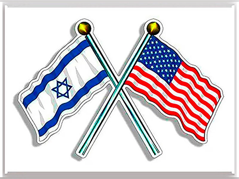 3x5 inch USA and Israel Waving Flags on Poles Sticker (decal vinyl bibi allies american isreali jewish)