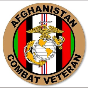 Round MARINES Afghanistan Combat Veteran Sticker (auto car truck rv laptop cell iphone  vinyl decal USMC) Licensed by USMC