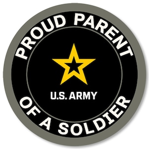 Round Gray And Black Proud Parent Of A Soldier Sticker (armed forces logo auto car truck rv iphone badge army vinyl decal) US Army Licensed