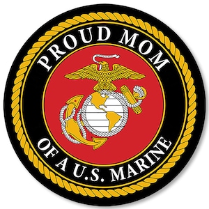 Round MARINES Proud MOM Of A U.S. Marine Bumper Sticker (vinyl decal mother auto triuck laptop usmc leatherneck car) US Marine Corp Licenced