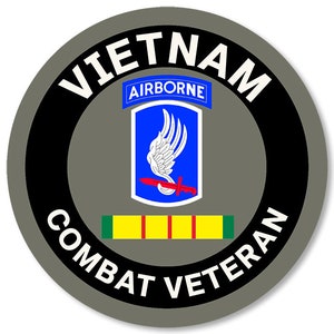 Round Grey And Black Vietnam Combat Veteran AIRBORNE Sticker (vinyl decal truck auto rv car laptop iphone vet us)  U.S. Army Licensed