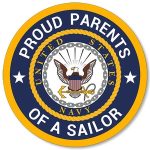 Round PROUD PARENTS Of A Sailor Sticker (decal vinyl naval mom dad auto car truck rv cell laptop navy seaman ship usn) US Navy Licensed