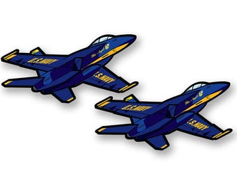 Confezione da 2: 1 adesivo a forma di jet F-18 US Navy Blue Angels da 2 pollici (decalcomania in vinile con logo F18 per auto, camper, laptop, cellulare) con licenza US Navy