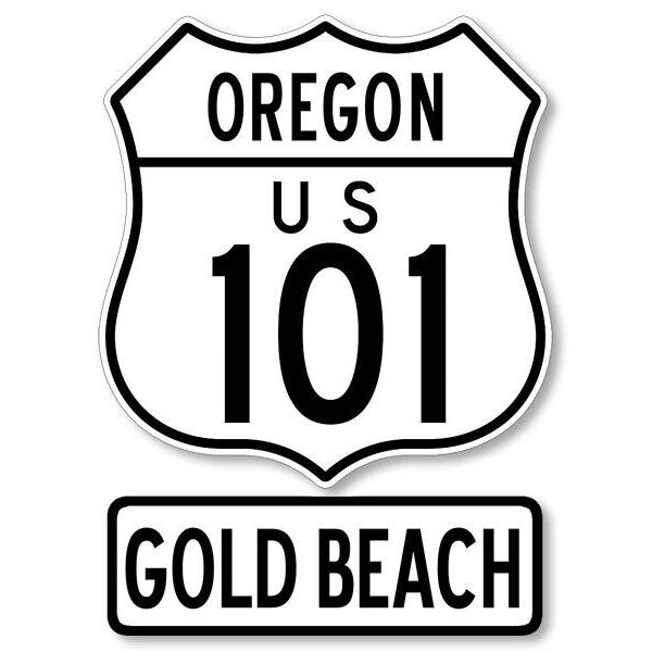 3x4 inch Oregon US 101 and GOLD BEACH Sticker (vinyl decal ore rv travel drive highway road)