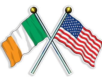 Adesivo con bandiere incrociate USA Irlanda (decalcomania Europa Regno Unito paraurti auto)