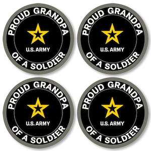 4 Pack 1.5 Inch Round Proud Grandpa Of A Soldier Stickers (decal vinyl auto car truck laptop cell  logo badge army vinyl decal) US Army Lic.
