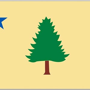 3x5 inch Vintage Yellow Maine State Flag Sticker (decal vinyl bumper auto car truck rv laptop cell tree and blue star new england)