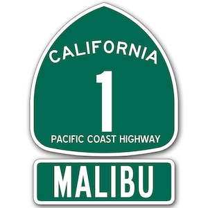 3x4 inch 2pcs California Highway 1 MALIBU Sticker (auto usa us drive pch cally road route rv travel ca)