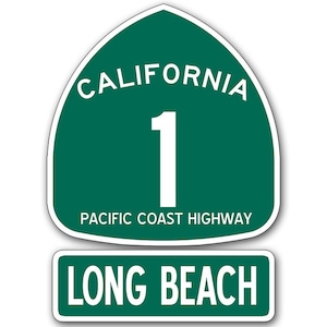 2pcs California Highway 1 LONG BEACH Sticker (pch usa cali road route rv auto drive travel ca)