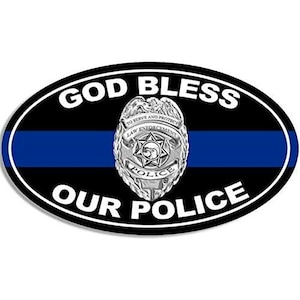 Oval God Bless Our Polizei Aufkleber (polizist Unterstützung Auto RV Auto LKW Strafverfolgung Polizist Laptop Iphone Vinyl Aufkleber blaue Linie)