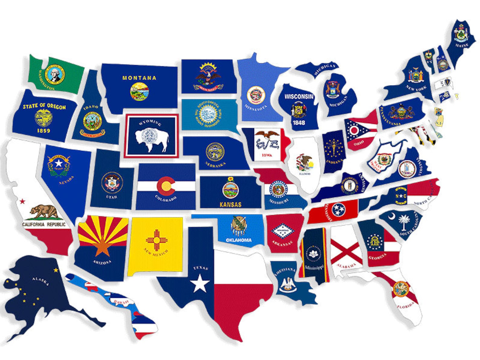 8x12 Inch United States Country Set of 50 State Shaped Stickers - Each ...