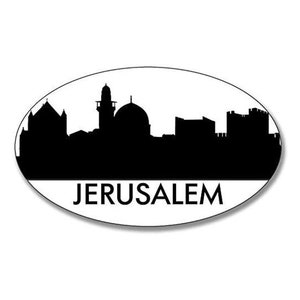 3x5 inch Oval Jerusalem Skyline Sticker (decal viny auto car truck rv laptop cell iphone jew israel capital city jewish state pro israili)