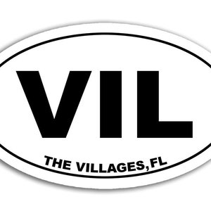 3x5 Inch White Oval VIL The Villages Florida Sticker (vinyl decal truck car laptop fl fla rv car florida lady lake auto)