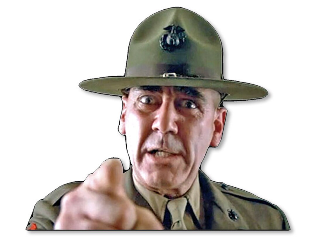 3x4 Inch R. Lee Ermey Pointing Shaped Sticker funny Marine Auto Car