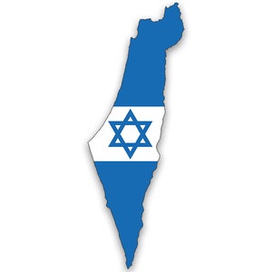 Israel Shaped Israeli Flag Sticker (vinyl pro gaza auto car truck rv laptop cell iphone  jewish decal jew jewish gaza)