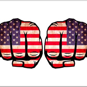 Lot de 2 autocollants, gauche/droite : poings poings, drapeau des États-Unis