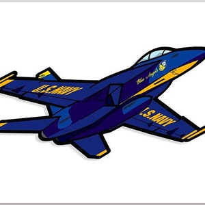 F-18 US Navy Blue Angels Jet Shaped Sticker (fly truck car auto rv cell f18 logo) Licensed by US Navy