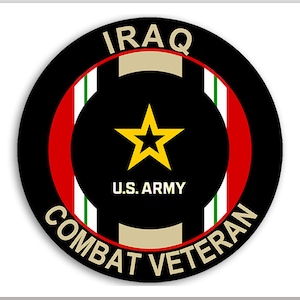 Round IRAQ Combat Veteran w Ribbon Sticker (military iraqi soldier truck iphone soldier auto rv cell laptop vinyl decal) Licensed by US Army