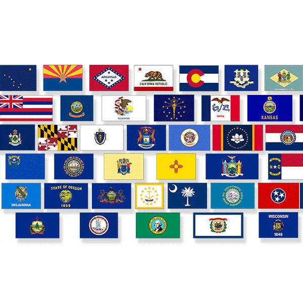 Sheet of 50: Small 1/2 inch x 1 inch US State Flag Stickers (united u.s. america decal vinyl rv scrapbooking)