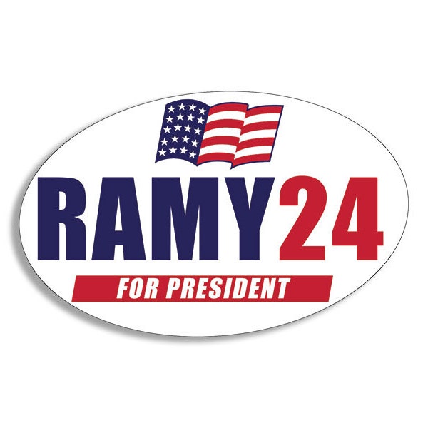 3x5 Inch oval RAMY 24 For President Sticker (vinyl decal anti-biden gop vivek ramaswamy republican)