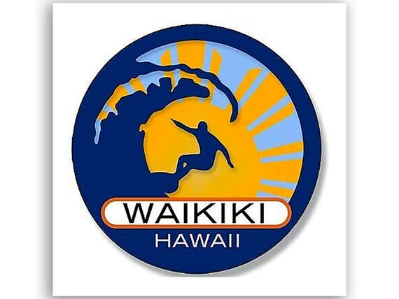 4x4 Inch Round Surfer On Wave Kailua Hawaii Vinyl Decal Sticker - Waterproof Car & Bumper Sticker