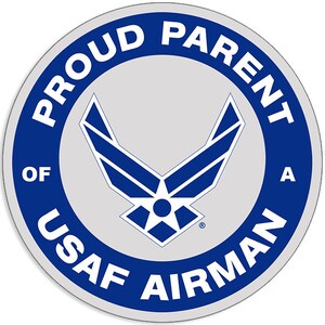 Round PROUD PARENT Of An Air Force Airman Sticker (military af usaf jet armed forces auto rv decal vinyl) Licensed by US Air Force