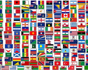 Sheet of ALL 256 Countries and Regions: WORLD Flag Stickers (scrapbooking country small set every nation logo)
