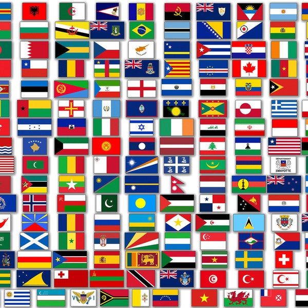 Sheet of ALL 256 Countries and Regions: .5 inch tall WORLD Flag Stickers (scrapbooking country small set every nation logo)