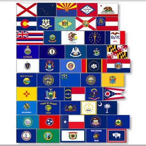 2.5 inch tall each Sheet of All 50 States Flag Stickers (vinyl decal state usa scrapbook set US united)