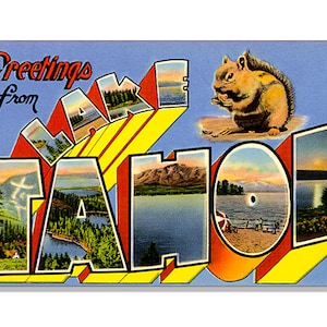 Adesivo de para-choque VINTAGE Saudações do Lago Tahoe de 3 x 4 polegadas (símbolo do logotipo Califórnia RV Nevada viagem automóvel vinil antigo decalque)