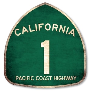 3 inch Vintage Pacific Coast Highway 1 Sticker (pha california cali ca auto car truck suv road route rv)