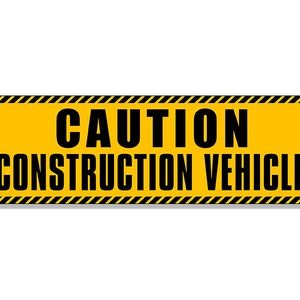 4x12 inch LARGE Yellow Caution Construction Vehicle Bumper Sticker (warning auto truck rv bus safety decal vinyl)
