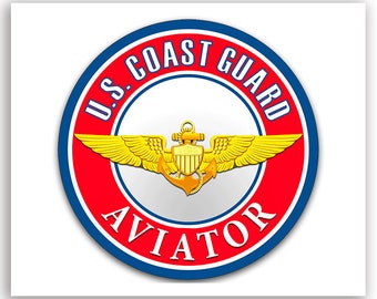 Round US Coast Guard AVIATOR Sticker (vinyl pilot auto car truck rv laptop cell iphone fly uscg wings logo decal) Licensed by USCG