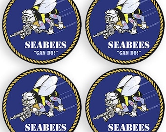 アメリカ海軍SEABEESオリジナルロゴビニールステッカー 直径3インチ
