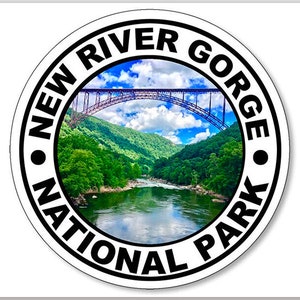 Round New River Gorge National Park Sticker (vinyl decal truck car laptop cell hike us west auto virginia travel rv wv west)