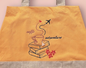 Cumine yellow shopper bag, embroidered tote bag, laptop tote bag, cotton and natural jute