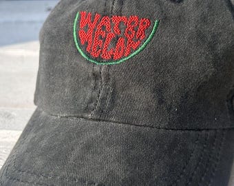 Gorra con estampado de sandía desgastada, diseño bordado, estilo vintage.