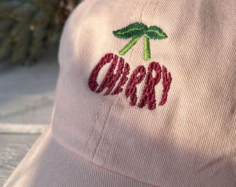 Gorra de cerezas bordada, bordado de frutas, diseño de bordado