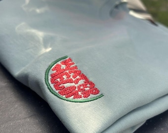 Camiseta con bordado de sandía, bordado de frutas, camiseta estilo boho, camiseta vegana