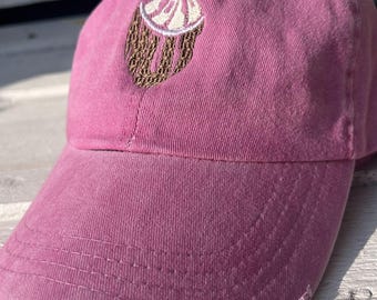 Gorra con efecto desgastado de coco, diseño bordado, estilo vintage.