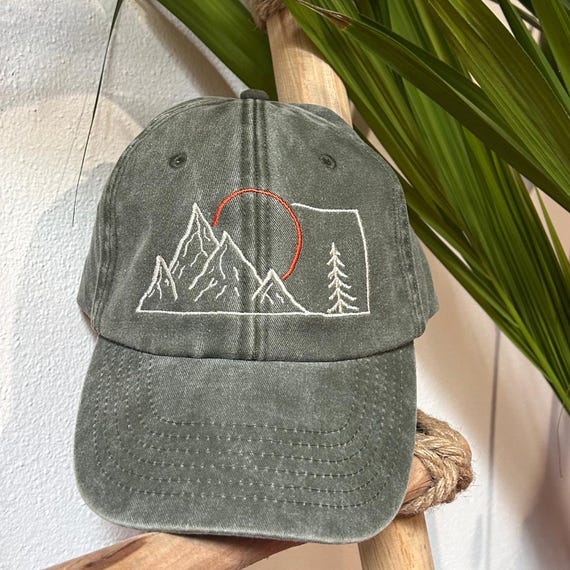 Mountains Embroidered Cap, Embroidery Design, Baseball Cap, vintage style
