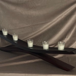 Wine Barrel Stave candle holder. Made of oak and comes with candles.