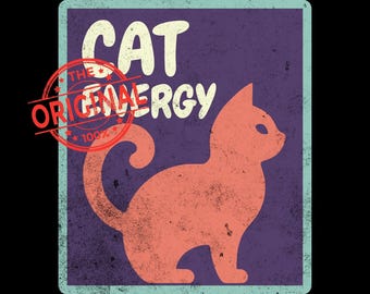 猫のエネルギーPNG、面白い猫のシャツデザイン、かわいい猫のグラフィックPNG、レトロな猫のクリップアート、猫好きのための昇華プリントデザイン、Cricutシャツ用のPNG