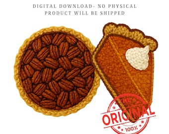 感謝祭のパイのクリップアート｜ラッチフック編みスタイル（デジタルダウンロード）