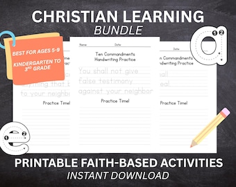 十戒の手書き練習 - 子供向けキリスト教学習セット（5～9歳） - 印刷可能