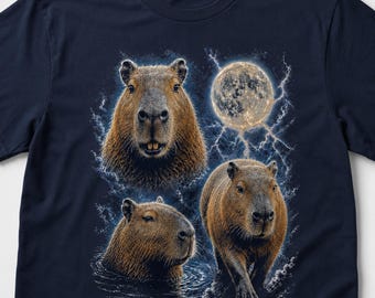 Capybara Shirt, Moon Lightning Graphic Tee, Animal Lover Gift, Funny Nature T Shirt, Gildan 5000 Heavy Cotton Tee