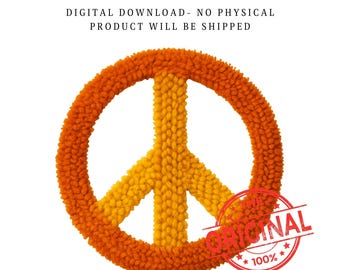 レトロなピースサイン PNG | フェイクヤーンのラッチフックテクスチャ（デジタルダウンロード）