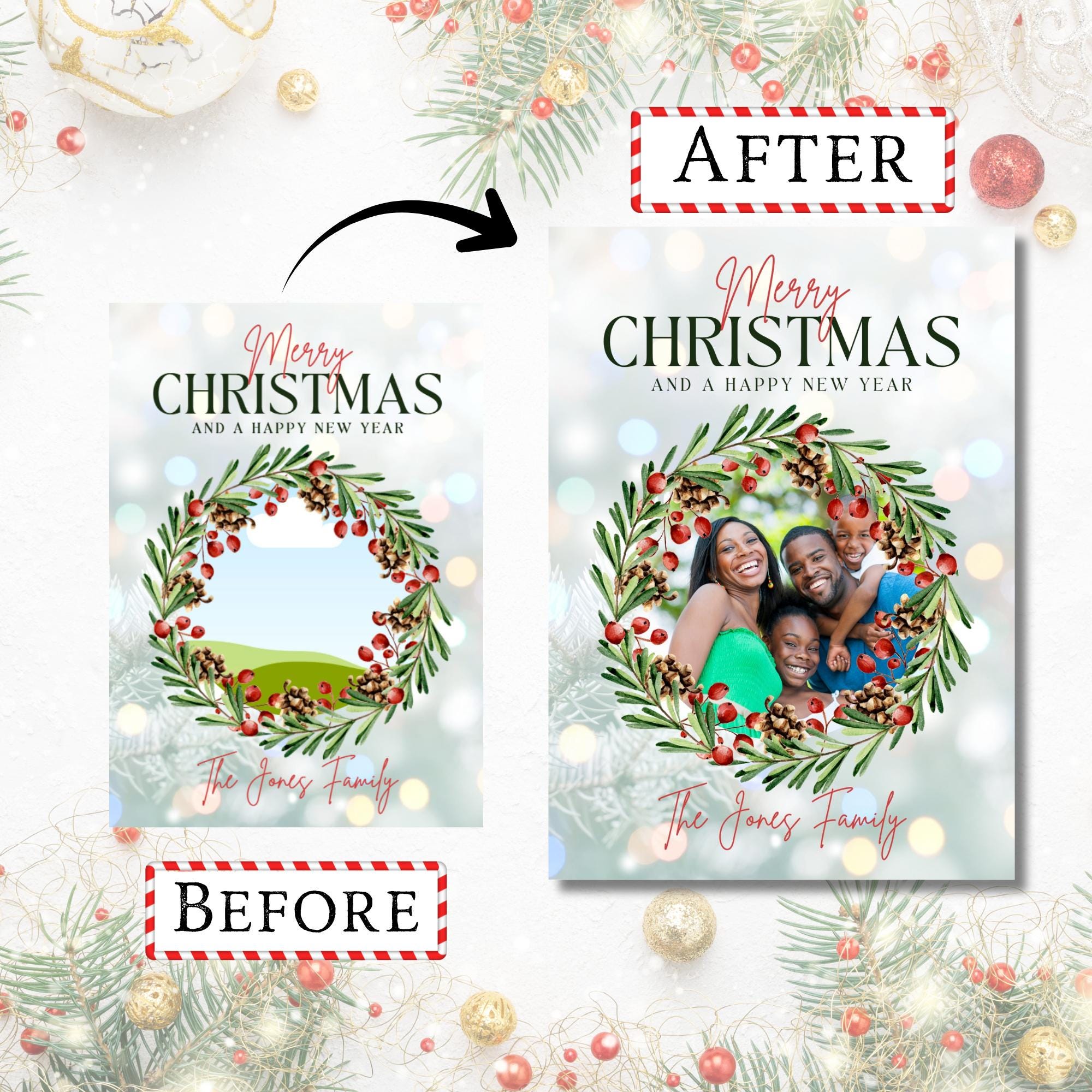 Editable Christmas Photo Card Template | Family Name, 5x7 (digital ...